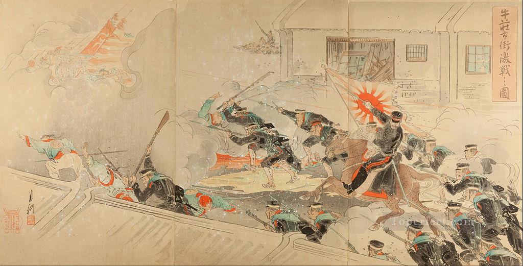 imagen de una dura batalla en las calles de gyuso 1895 Ogata Gekko Ukiyo e Pintura al óleo